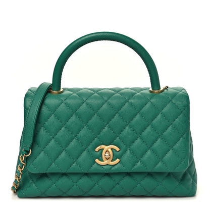 Small Quilted Caviar Flap Shoulder Bag - Green