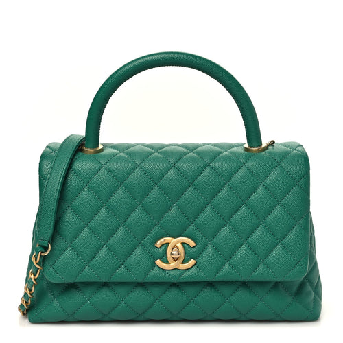 Small Quilted Caviar Flap Shoulder Bag - Green
