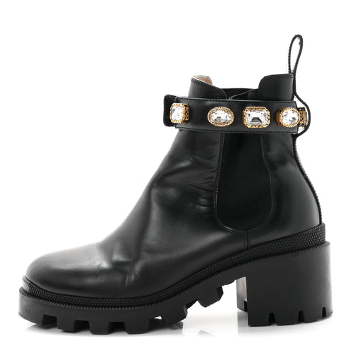 Calfskin Crystal GG Trip Chelsea Ankle Boots Black