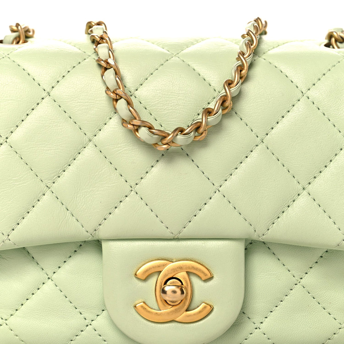 Mini Quilted Lambskin Flap Shoulder Bag - Light Green