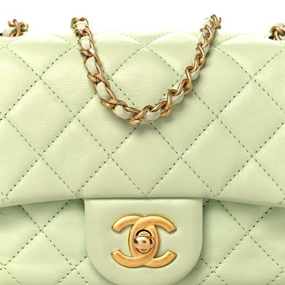 Mini Quilted Lambskin Flap Shoulder Bag - Light Green