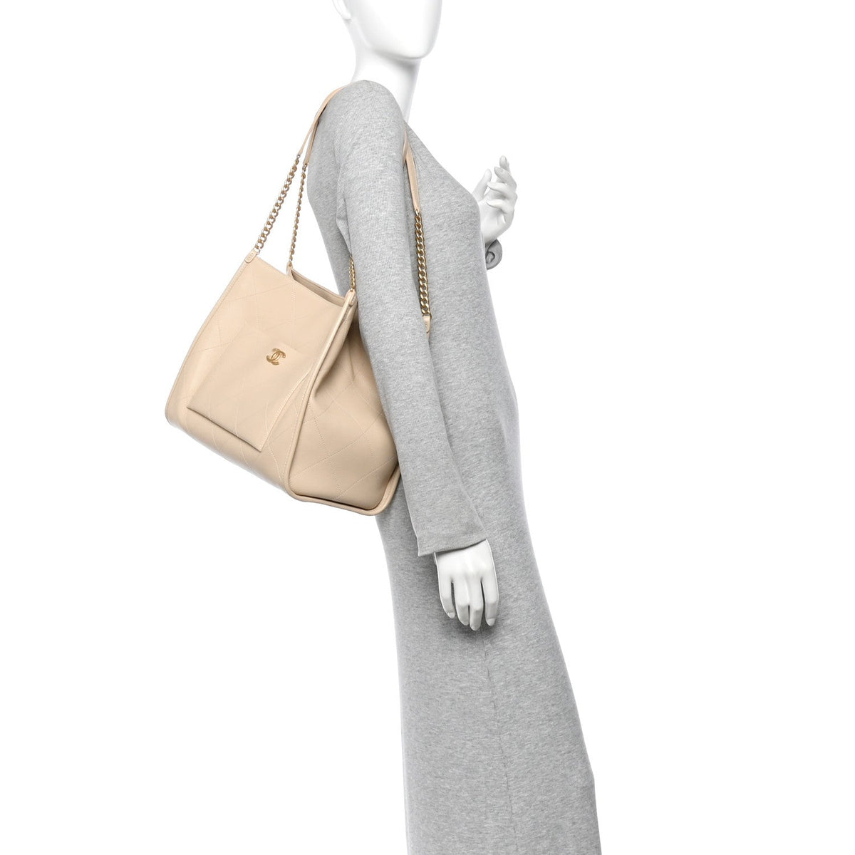 Large Caviar Tote Bag - Beige
