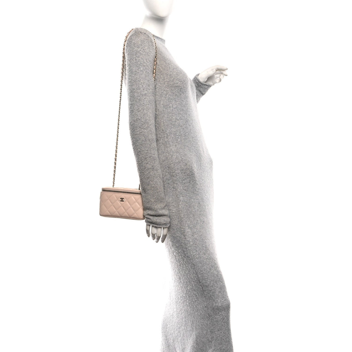Small Quilted Caviar Handbag - Beige