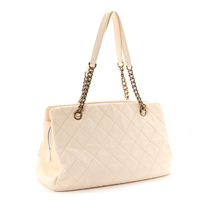 Small Quilted Calfskin Tote Bag - White