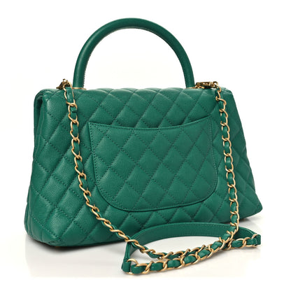 Small Quilted Caviar Flap Shoulder Bag - Green