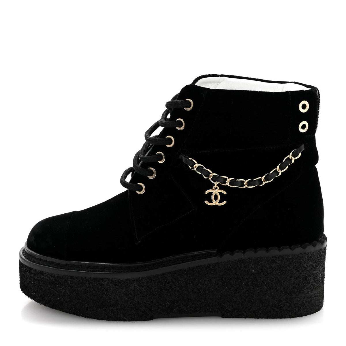 Velvet Chain Lace Up CC Short Boots Black