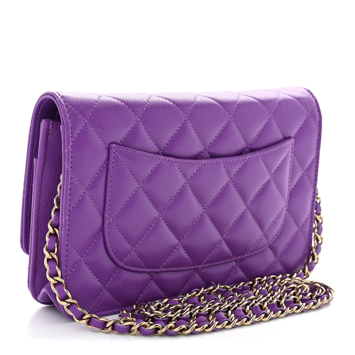 Quilted Caviar Wallet Bag - Purple