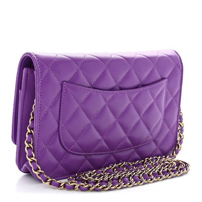 Quilted Caviar Wallet Bag - Purple