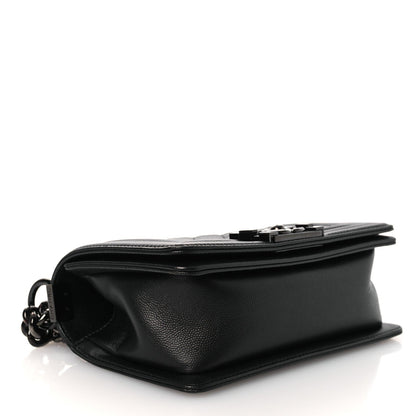 Small Quilted Caviar Flap Shoulder Bag - Black
