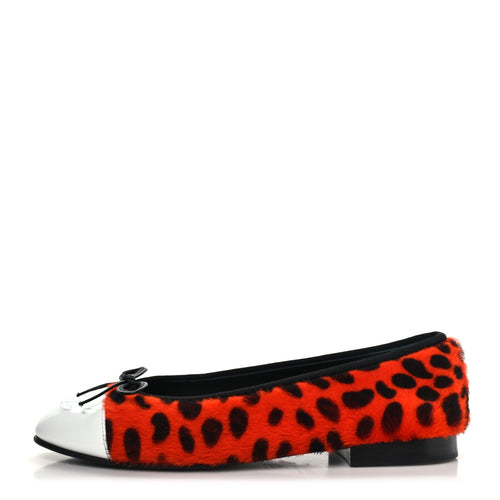 Pony Hair Lambskin Patent Calfskin Cap Toe CC Ballerina Flats Orange B