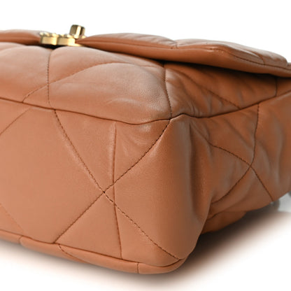 Large Quilted Lambskin Flap Shoulder Bag - Brown