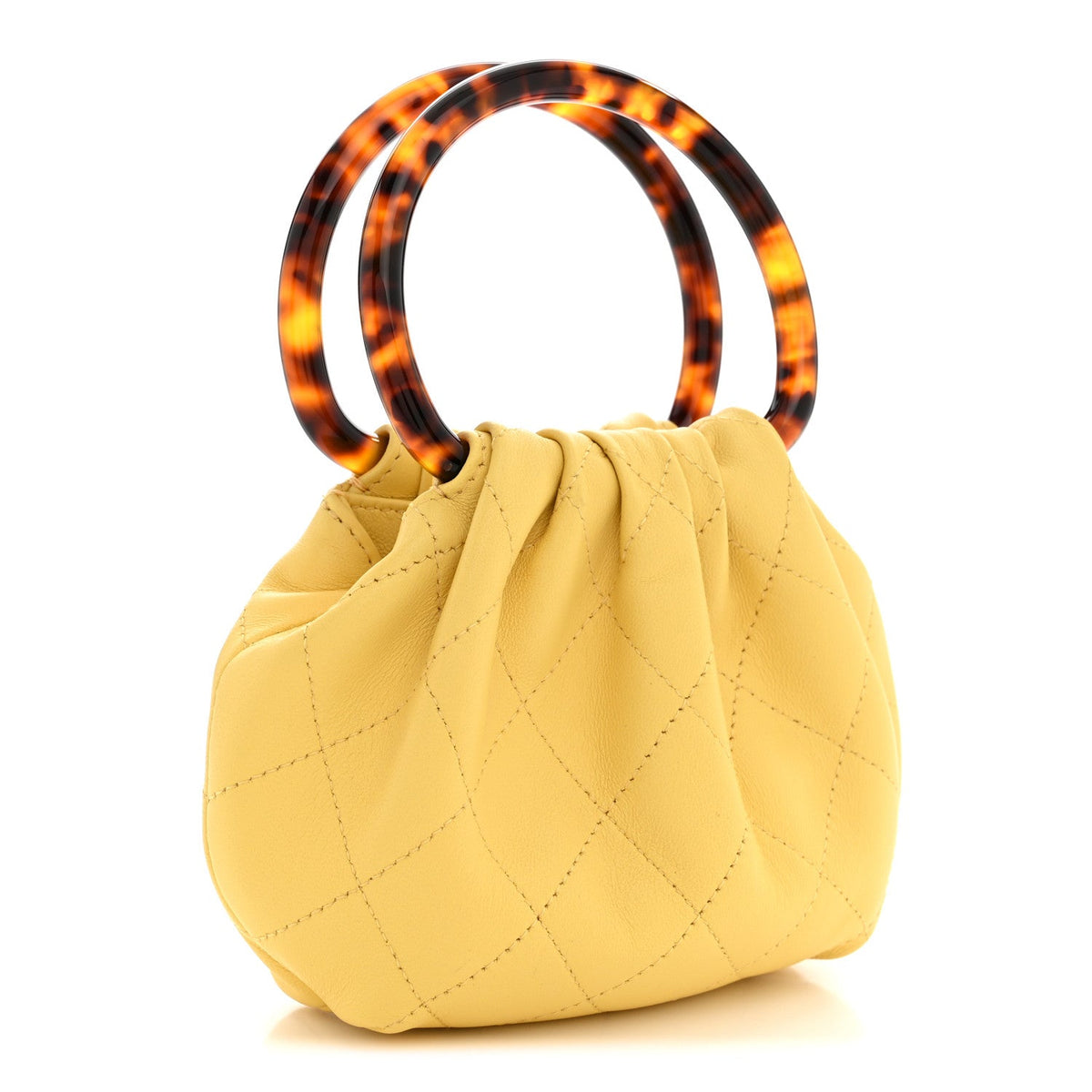 Mini Quilted Lambskin Pouch - Yellow