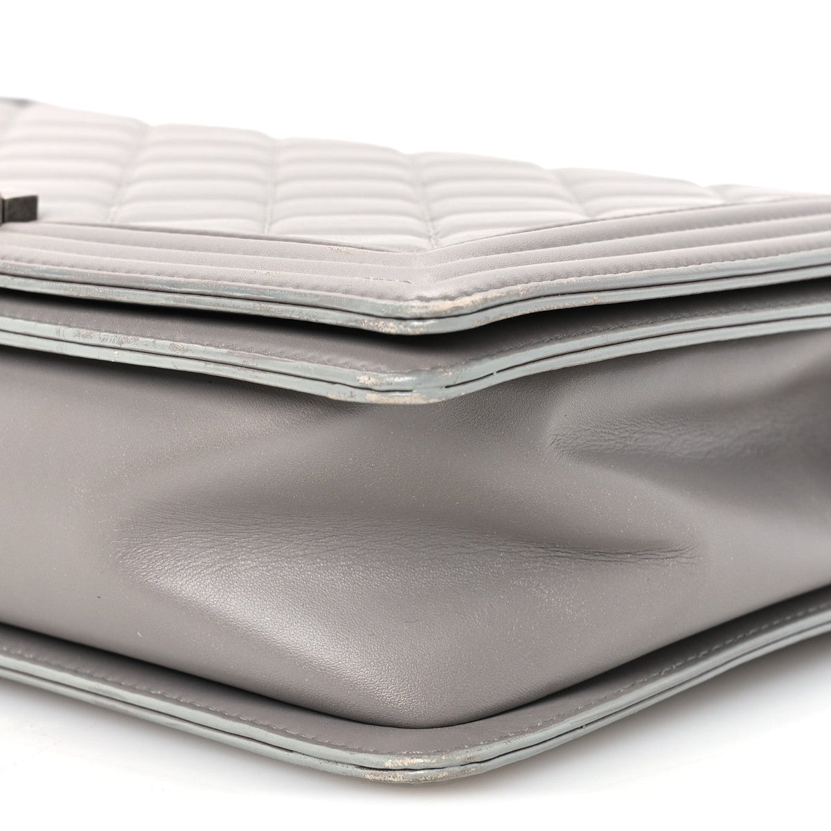 Large Quilted Lambskin Flap Shoulder Bag - Grey