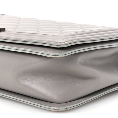 Large Quilted Lambskin Flap Shoulder Bag - Grey