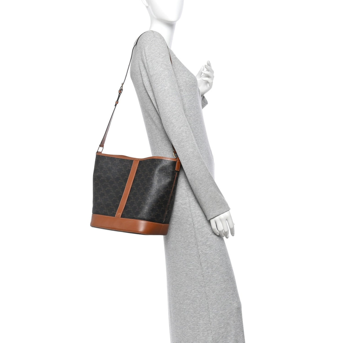 Medium Calfskin Canvas Bucket Bag - Tan