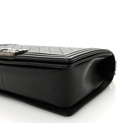 Medium Quilted Calfskin Flap Shoulder Bag - Black