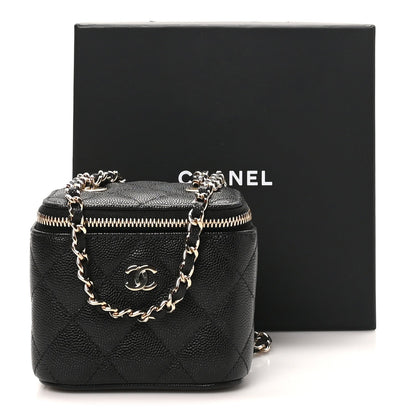 Mini Quilted Caviar Handbag - Black