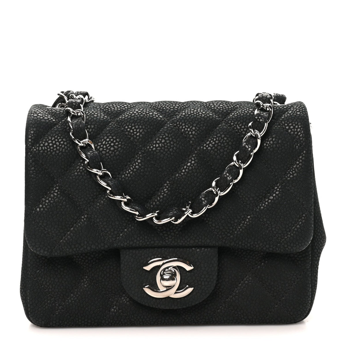 Mini Quilted Caviar Flap Shoulder Bag - Black