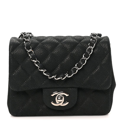 Mini Quilted Caviar Flap Shoulder Bag - Black