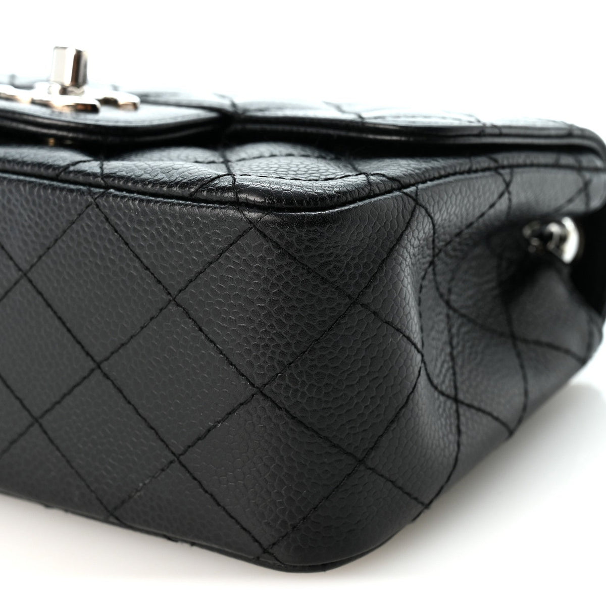 Mini Quilted Caviar Flap Shoulder Bag - Black