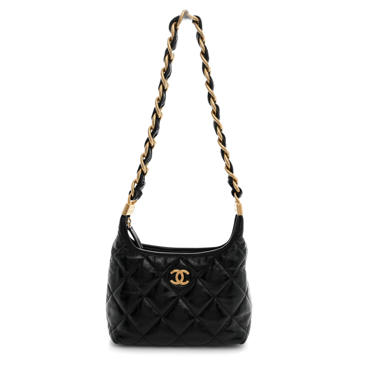 Small Quilted Lambskin Hobo Bag - Black