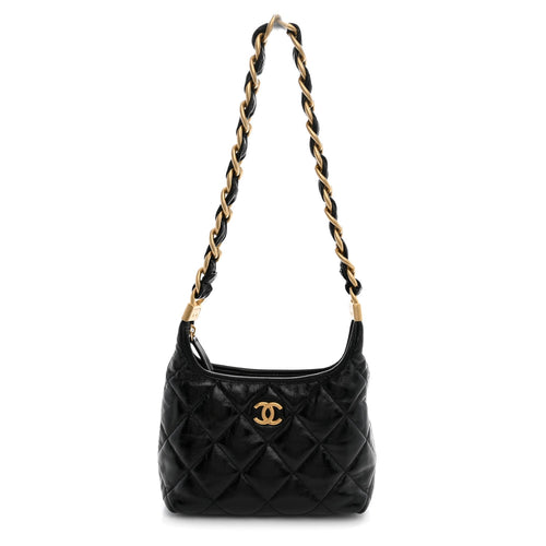 Small Quilted Lambskin Hobo Bag - Black