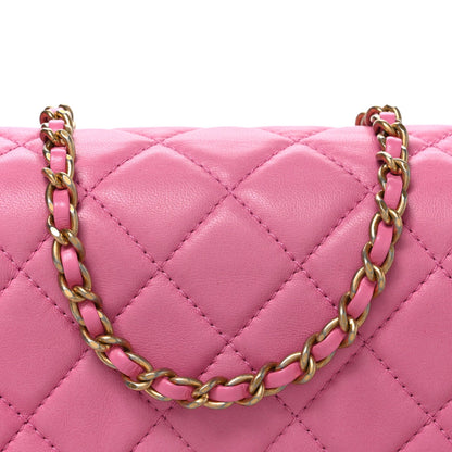 Mini Quilted Lambskin Flap Shoulder Bag - Pink