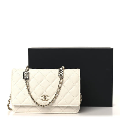 Quilted Caviar Flap Shoulder Bag - White