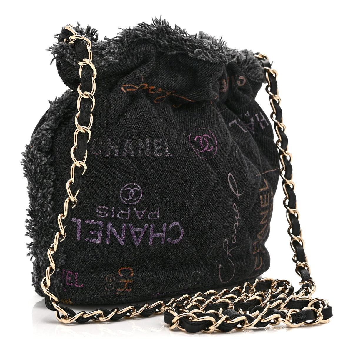 Small Quilted Bucket Bag - Black