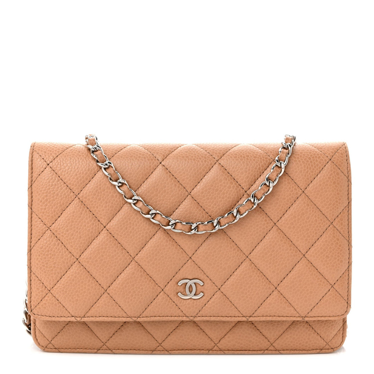 Quilted Caviar Wallet Bag - Beige