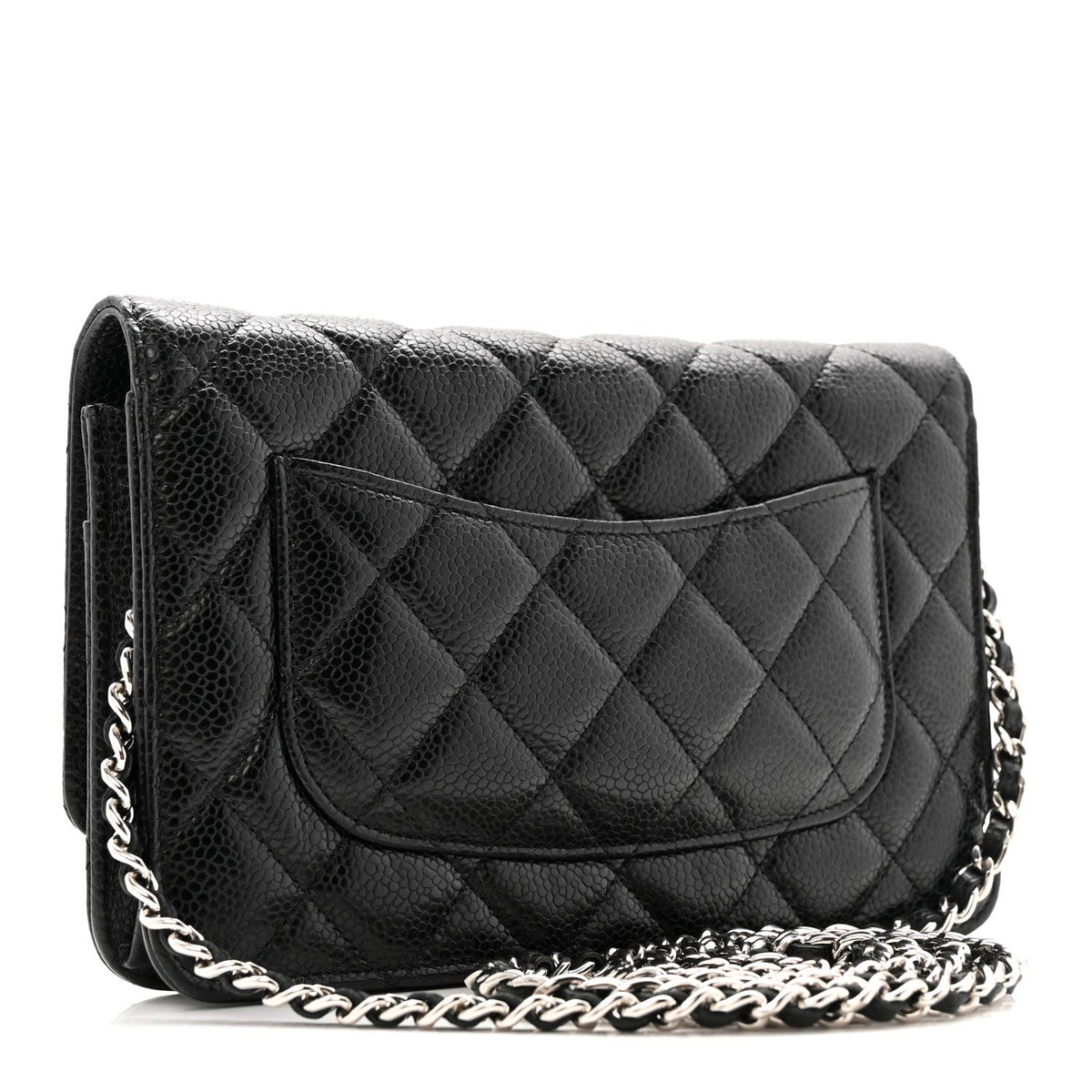 Quilted Caviar Wallet Bag - Black