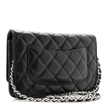 Quilted Caviar Wallet Bag - Black