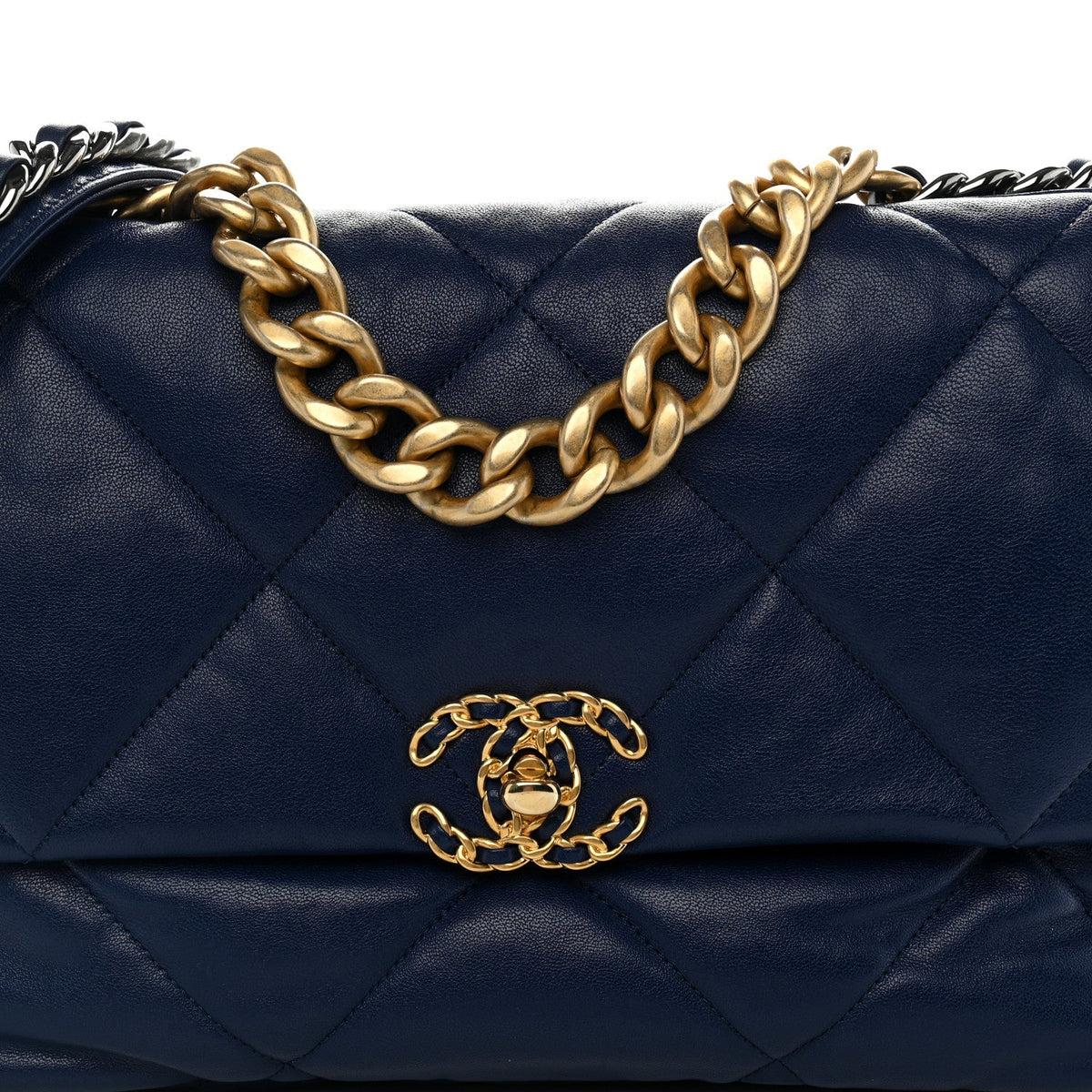 Large Quilted Goatskin Flap Shoulder Bag - Blue