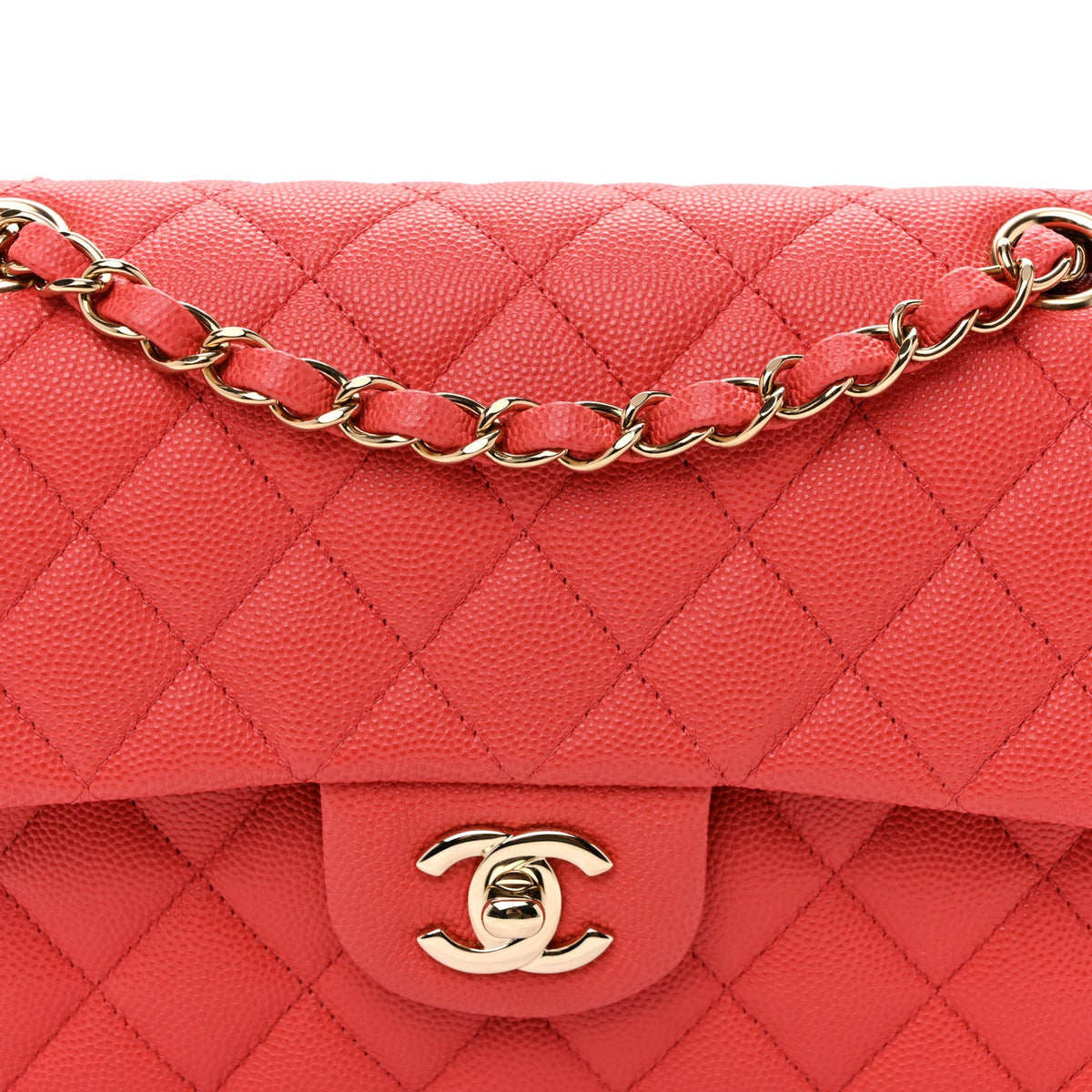Small Quilted Caviar Flap Shoulder Bag - Red