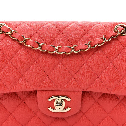 Small Quilted Caviar Flap Shoulder Bag - Red