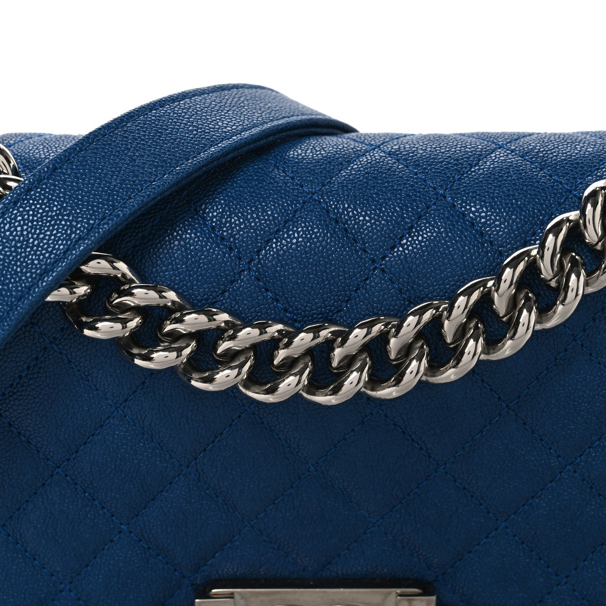 Small Quilted Caviar Flap Shoulder Bag - Blue