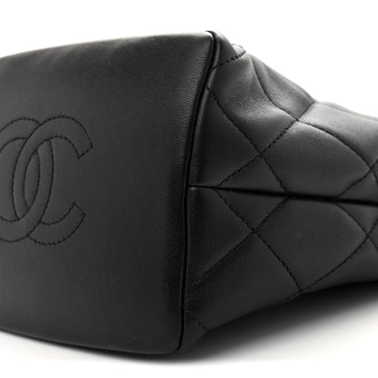 Small Quilted Lambskin Hobo Bag - Black