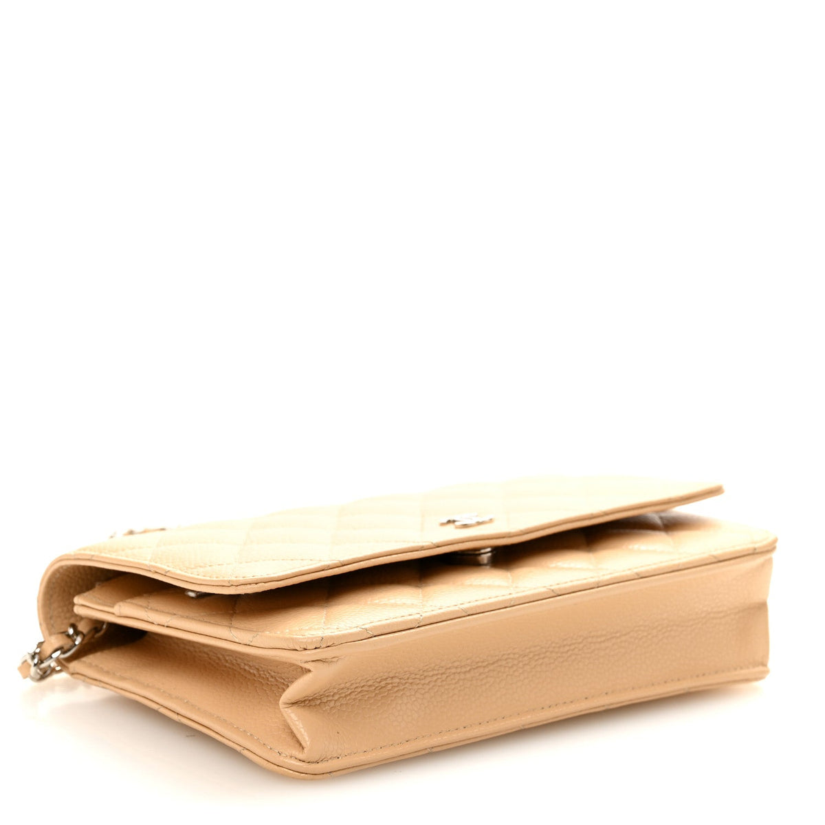 Quilted Caviar Wallet Bag - Beige