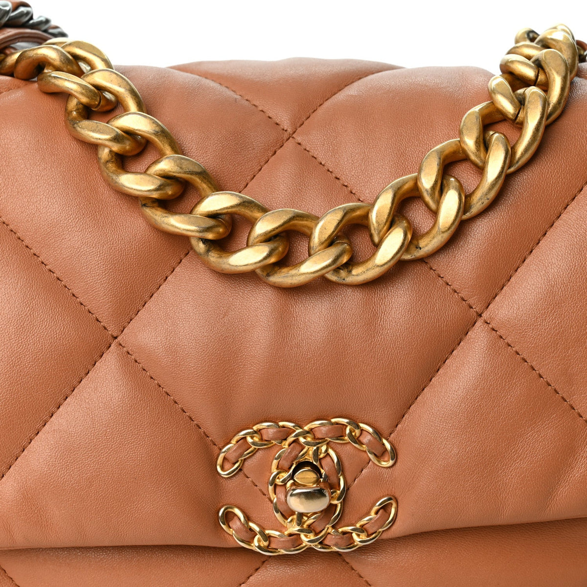 Large Quilted Lambskin Flap Shoulder Bag - Brown