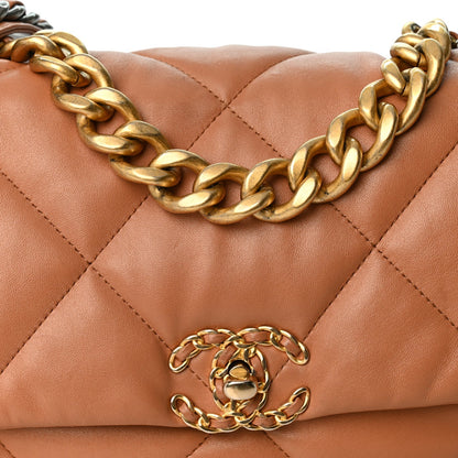 Large Quilted Lambskin Flap Shoulder Bag - Brown