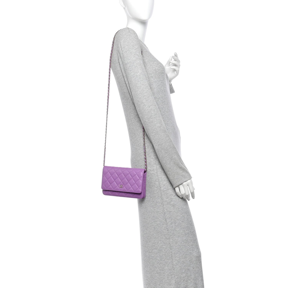 Quilted Caviar Wallet Bag - Purple