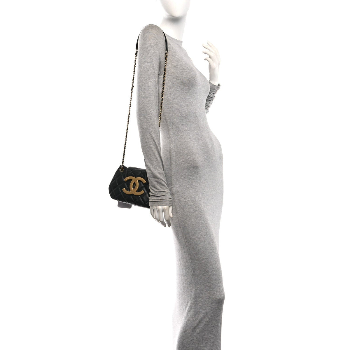 Small Quilted Lambskin Flap Shoulder Bag - Black