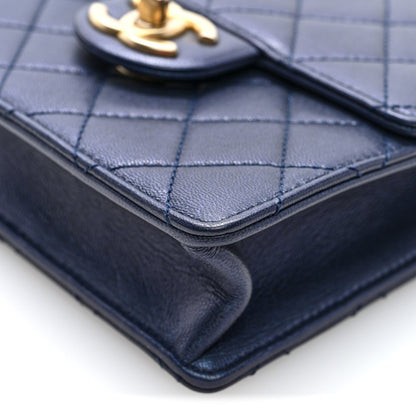 Quilted Lambskin Flap Shoulder Bag - Blue