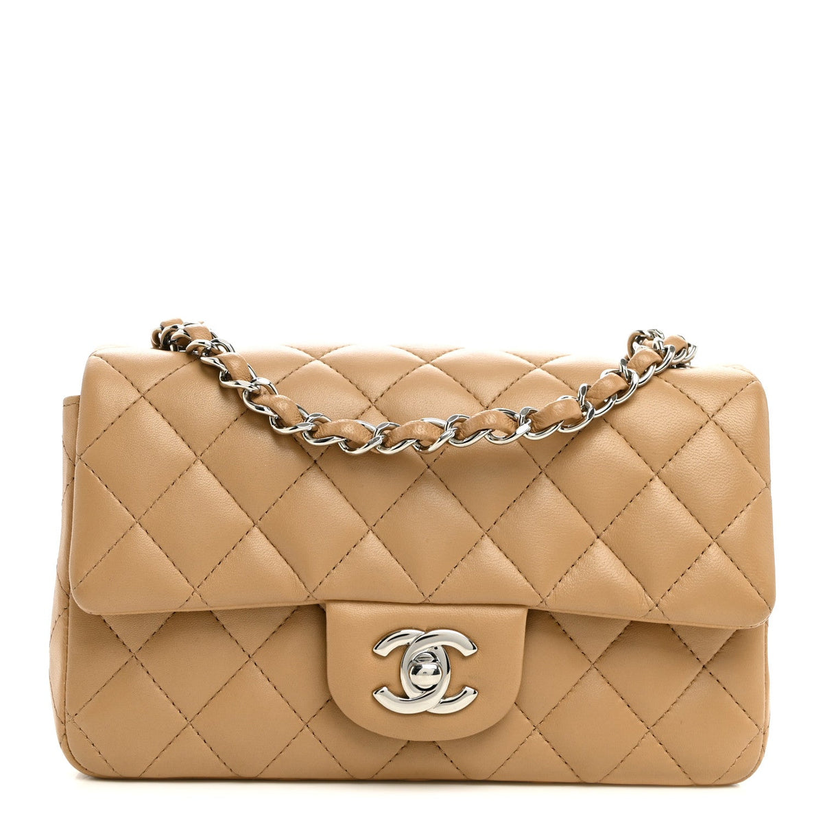 Mini Quilted Lambskin Flap Shoulder Bag - Tan