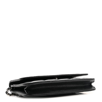 Quilted Caviar Wallet Bag - Black