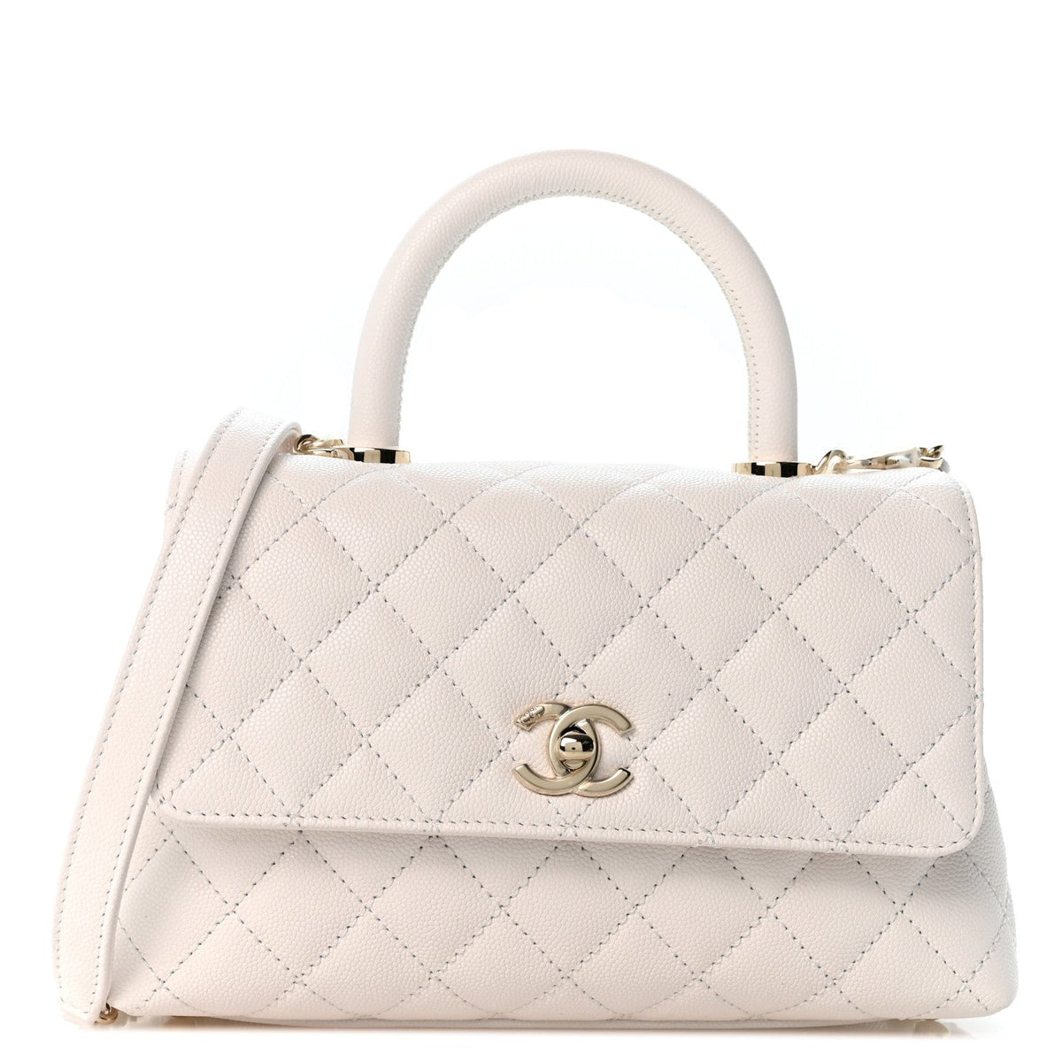 Mini Quilted Caviar Flap Shoulder Bag - White