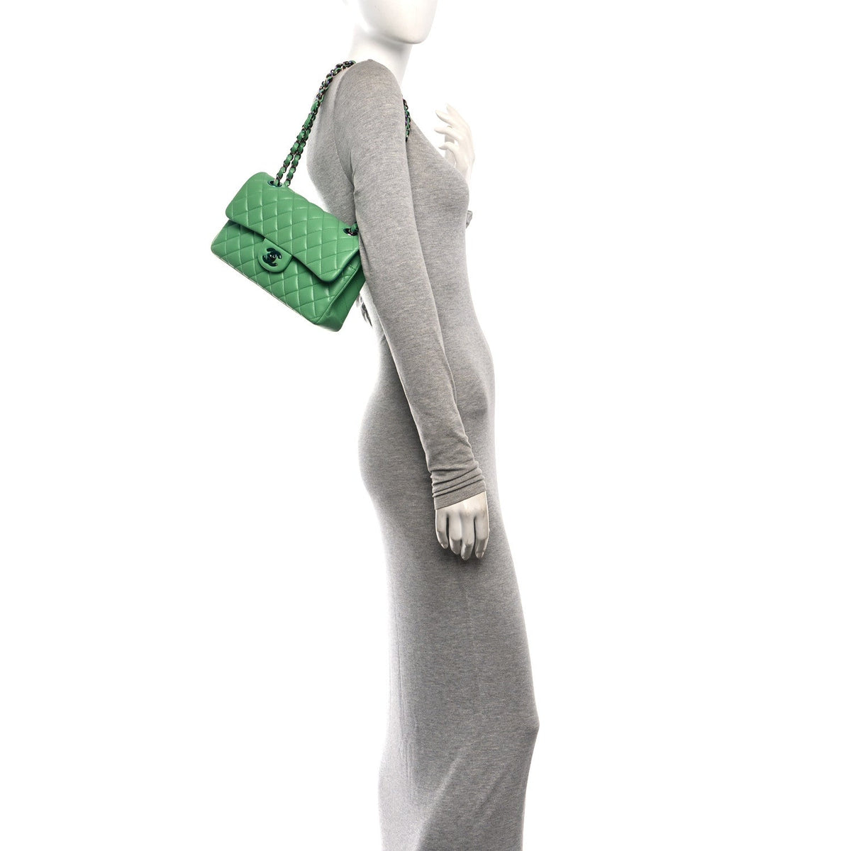 Small Quilted Lambskin Flap Shoulder Bag - Green