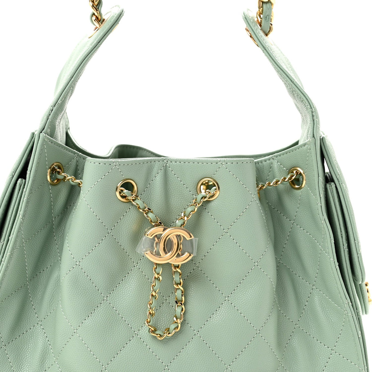 Small Quilted Caviar Handbag - Light Green