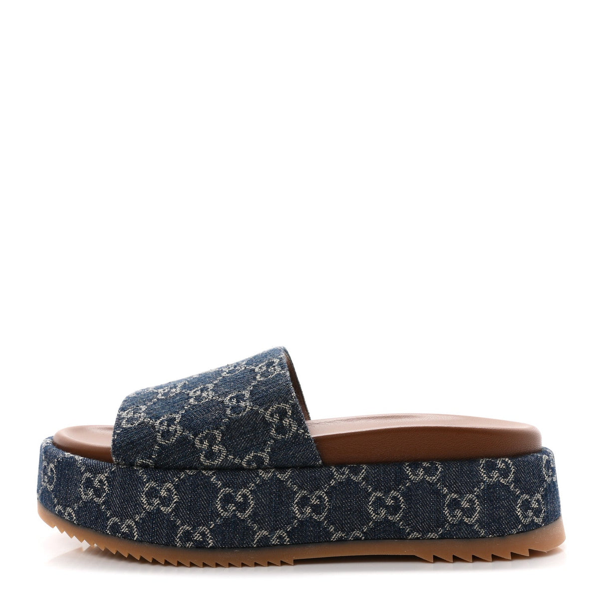 New Denim GG Monogram Angelina Platform 55Mm Slide Sandals Blue Tea