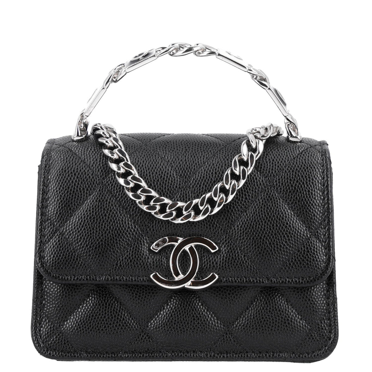Quilted Caviar Clutch Bag - Black